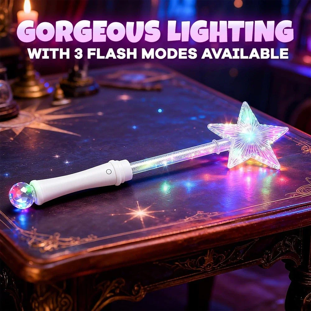 Wizard Fairy Toy Wand Set Reversible‎ Black White Cloak Light Sound Effects 3Pcs